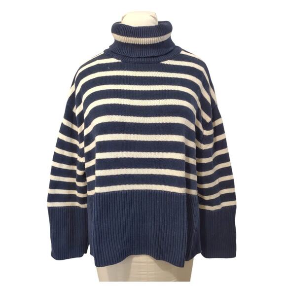GAP Oversized Stripe Boxy Sweater Size S Nautical Turtleneck Top Casual School - Picture 1 of 10